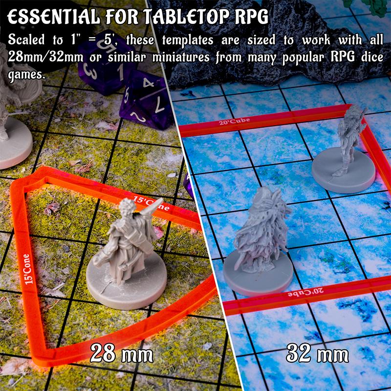 Area of Effect Spell Templates Set of 15 (Included Cube, Cone, Circle, and Line) Acrylic AOE Damage Marker Tabtop RPG Gaming Accessories