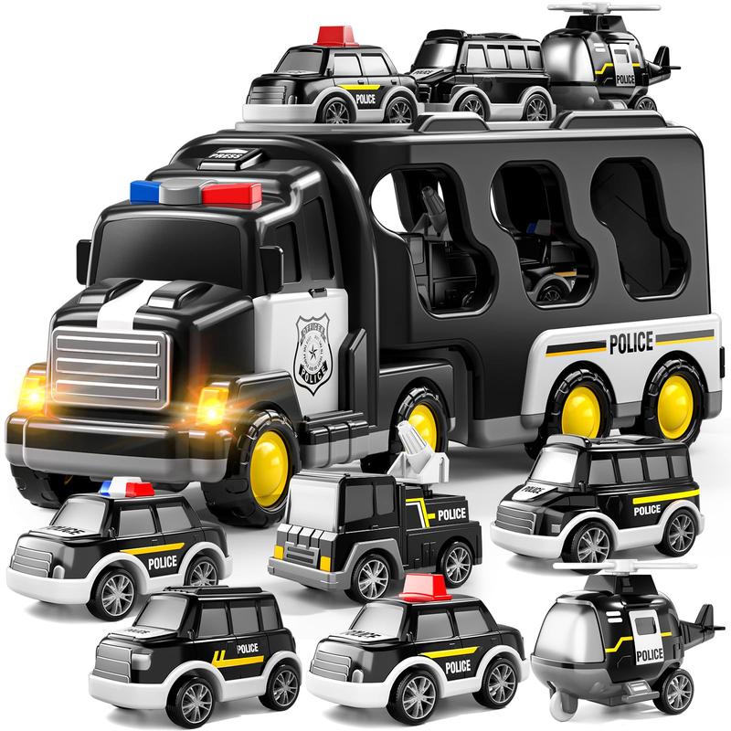 Police Truck Toys  - 7-in-1 Friction Power Emergency Vehicle, Police Car Toy, Carrier Truck Toys