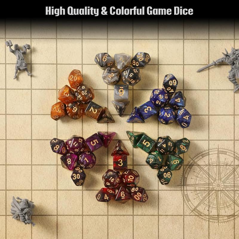 DND Dice Set, 42 Pcs polyhedral dice Set with 6 Colorful Animal Pattern Dice Bag and PU Leather and Velvet dice Tray for Dungeons and Dragons D&D RPG  Table Games Starry Sky