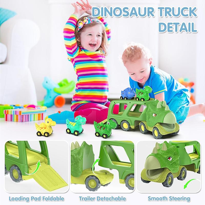 Dinosaur Toys for Kids 3-5 Years Old,Dinosaur Transport Carrier Truck with 4 Pack Small Pull Back Dino Car,Dinosaur Transport Truck Toys for 2 Year Old boy Christmas Birthday Gift