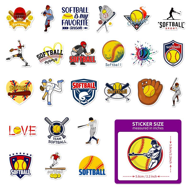 50pcs Softball Pattern Decorative Sticker, Waterproof Scrapbooking & Journal Making Material Paper, Diy Decorative Sticker For Stationery Computer Water Bottle