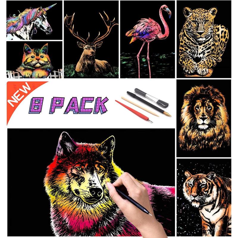 Scratch Rainbow Painting Art Paper,Scratch & Sketch Art for  & Adults,Scratch Painting Creative Gift Engraving Art & Craft Set,Sketch Pad Diy Scratchboard with 4 Tools,11.7''x8.3''( Series)