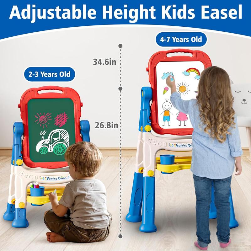 Kids Easel for Toddlers Age 2-4 Art Magnetic White Board & Chalkboard Double Side Adjustable Stand Drawing Writing with Flash Cards Learning Educational Toy for 2 3 4 Year Boys Girl Birthday Gifts