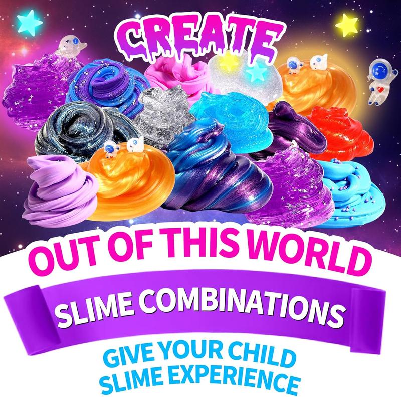 Mini Galaxy Slime Kit: Glow-in-the-Dark Stickers, Butter & Glitter Slime DIY – Stress Relief Toy & Party Favor for Kids Ages 6-12, Perfect Christmas Gift for Boys & Girls