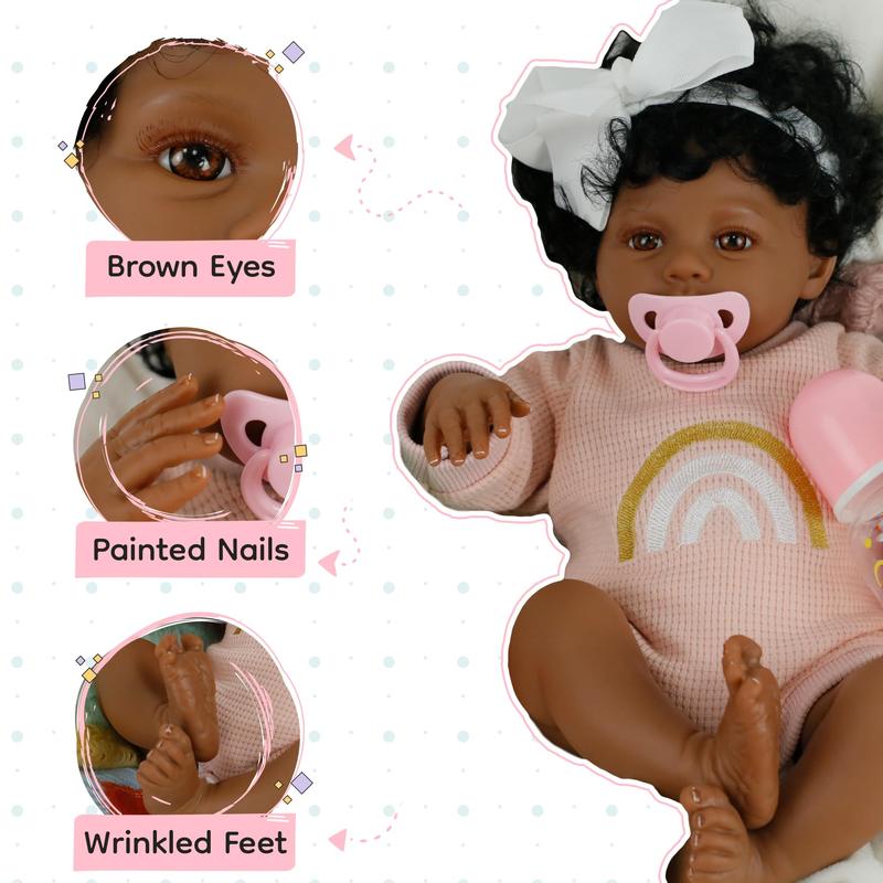 Black Baby Magic Reborn Destiny Doll w Accessories, 6 Piece Gift Set, Soft Body, 17 Inch Newborn, Realistic, Curly Natural Hair, Black African American Girl (Zuri)