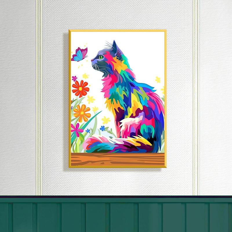 Colorful Cat Pattern DIY Cross Stitch Kit, 1 Set DIY Painting Cat Needle Line Kit, Cross Stitch Kit for Beginners, Cross Stitch Supplies, Handmade Ornaments