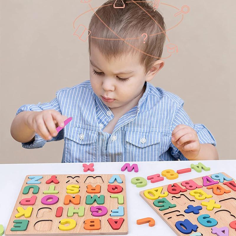 Wooden Puzzles for Toddlers, 3pack Alphabet Shape Puzzles for Kids 3 Wooden Montessori Toddler Puzzles Wooden Alphabet Number Shape Puzzles for Kids 3 Years Old Boys & Girls