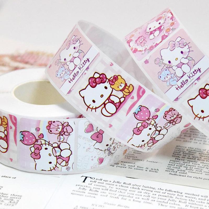 Cartoon Hello Kitty Pattern Sticker, 500pcs roll Cute Decorative Sticker, DIY Decals for Scrapbooking, Journaling, Gift Wrapping