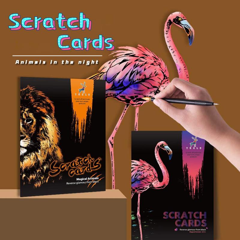 Scratch Rainbow Painting Art Paper,Scratch & Sketch Art for  & Adults,Scratch Painting Creative Gift Engraving Art & Craft Set,Sketch Pad Diy Scratchboard with 4 Tools,11.7''x8.3''( Series)