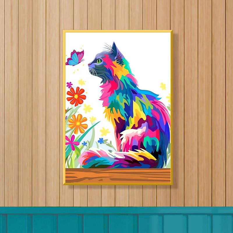 Colorful Cat Pattern DIY Cross Stitch Kit, 1 Set DIY Painting Cat Needle Line Kit, Cross Stitch Kit for Beginners, Cross Stitch Supplies, Handmade Ornaments