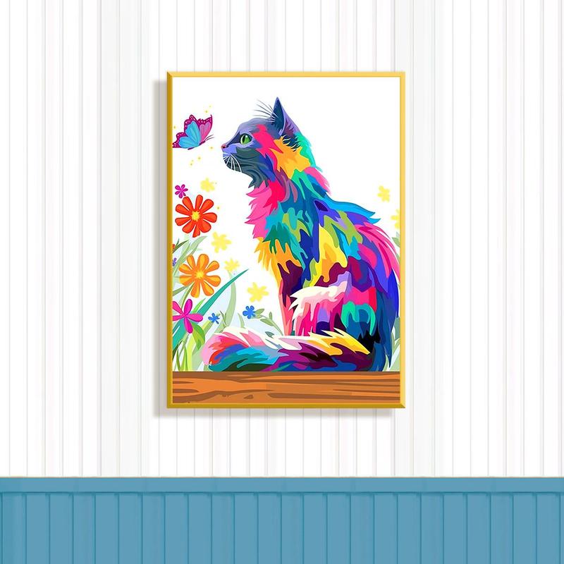 Colorful Cat Pattern DIY Cross Stitch Kit, 1 Set DIY Painting Cat Needle Line Kit, Cross Stitch Kit for Beginners, Cross Stitch Supplies, Handmade Ornaments