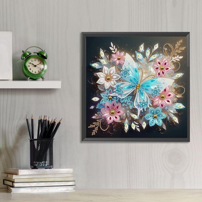 Flower & Butterfly Pattern DIY Diamond Arts Colorful Painting Kit without Frame, DIY Decorative Art Picture for Beginner, Wall Art Decor for Home Living Room Bedroom