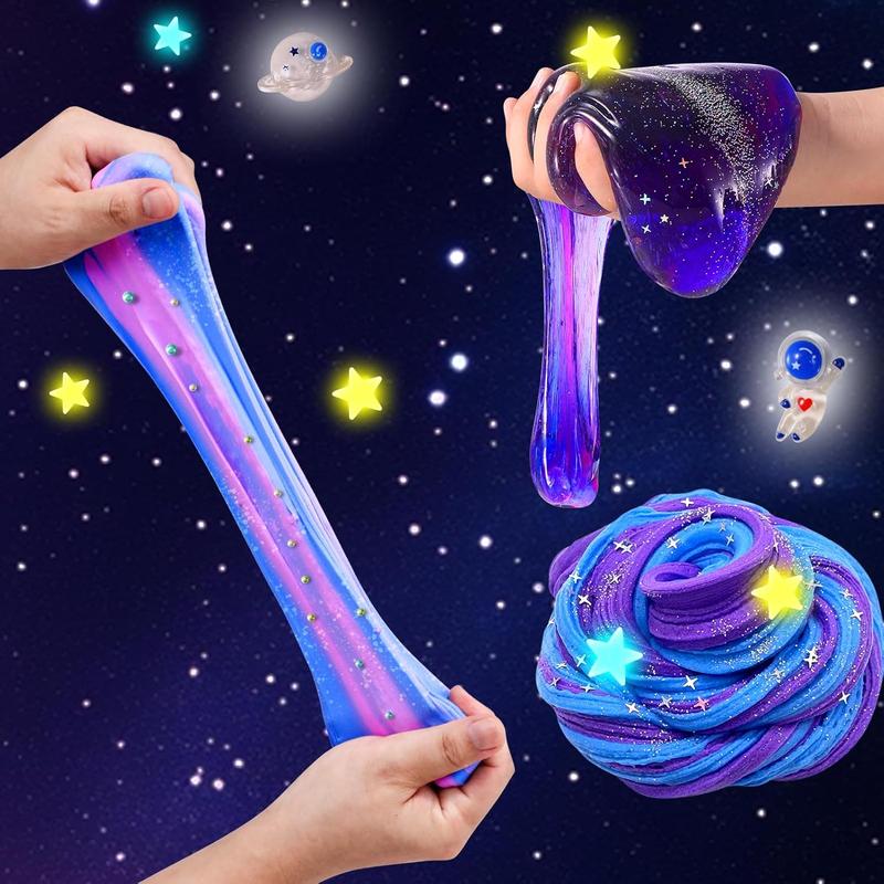 Mini Galaxy Slime Kit: Glow-in-the-Dark Stickers, Butter & Glitter Slime DIY – Stress Relief Toy & Party Favor for Kids Ages 6-12, Perfect Christmas Gift for Boys & Girls