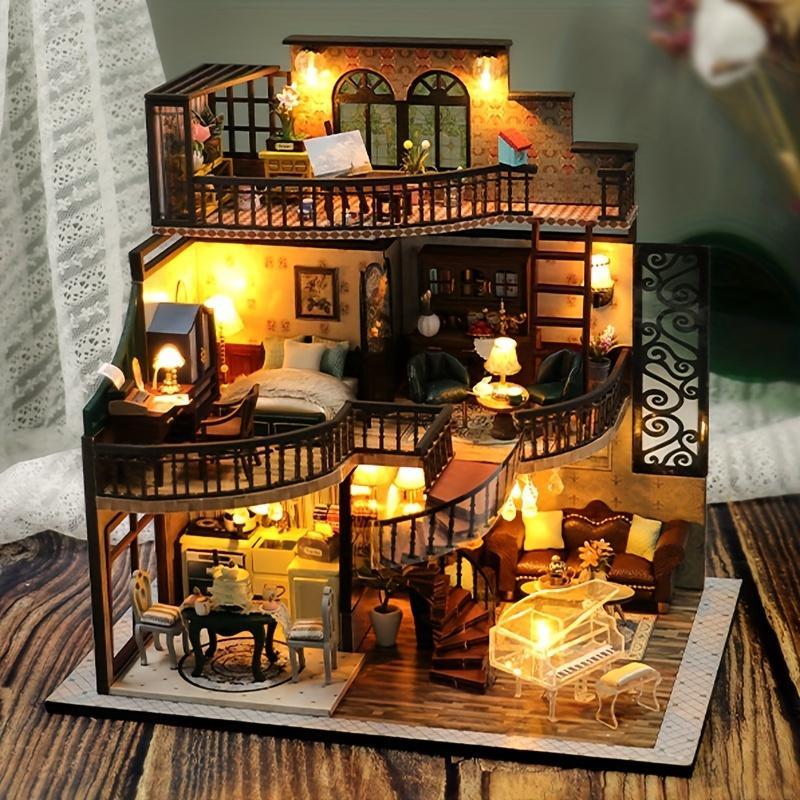 3D Wooden Puzzle, DIY House Model Kit, DIY Model Kit, 3D Desktop Decoration Ornament, DIY Model Kit for Bookshelf Decoration, Birthday & Holiday Gifts