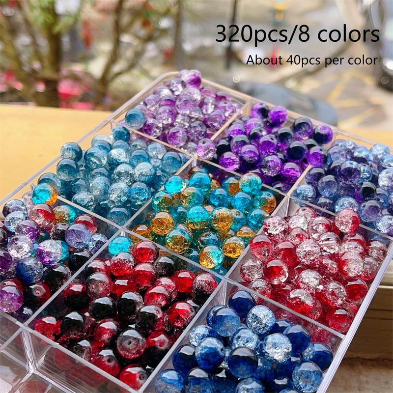 320pcs 10mm Crackle Glass Beads Assortment - Sparkling Two-Tone Round Crystal Jewelry Making Essentials for DIY Bracelets, Necklaces, Earrings, Handbags - Vibrant 8 Colors, Durable, Versatile, and Easy to Use