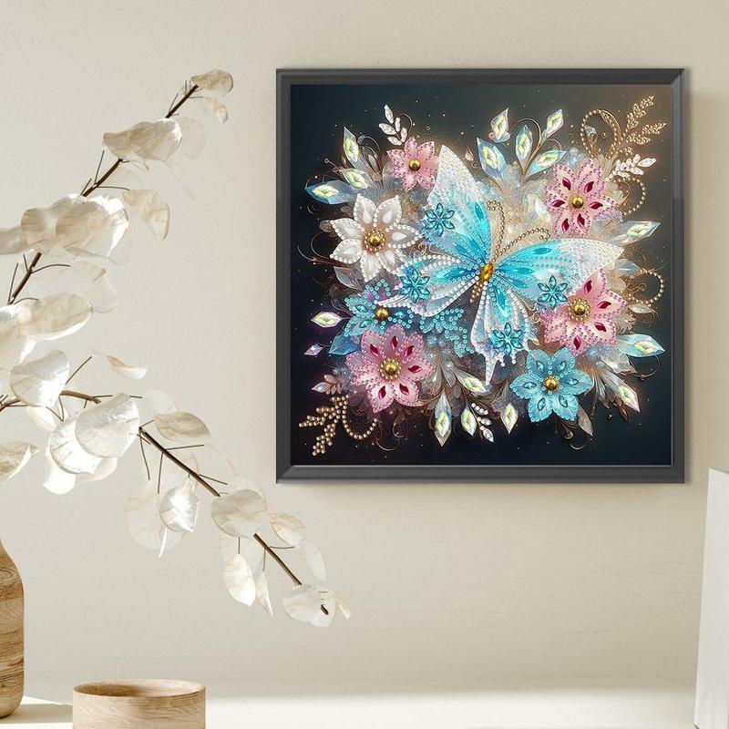 Flower & Butterfly Pattern DIY Diamond Arts Colorful Painting Kit without Frame, DIY Decorative Art Picture for Beginner, Wall Art Decor for Home Living Room Bedroom