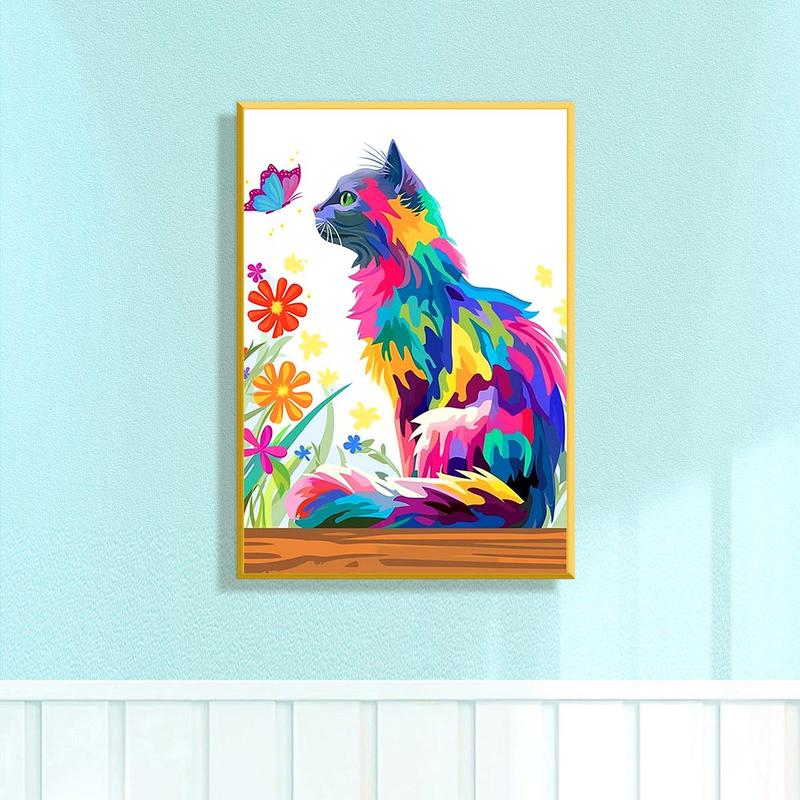 Colorful Cat Pattern DIY Cross Stitch Kit, 1 Set DIY Painting Cat Needle Line Kit, Cross Stitch Kit for Beginners, Cross Stitch Supplies, Handmade Ornaments