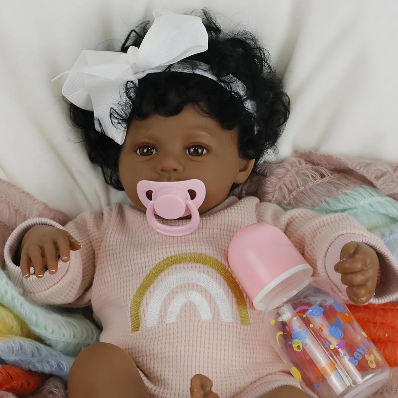 Black Baby Magic Reborn Destiny Doll w Accessories, 6 Piece Gift Set, Soft Body, 17 Inch Newborn, Realistic, Curly Natural Hair, Black African American Girl (Zuri)