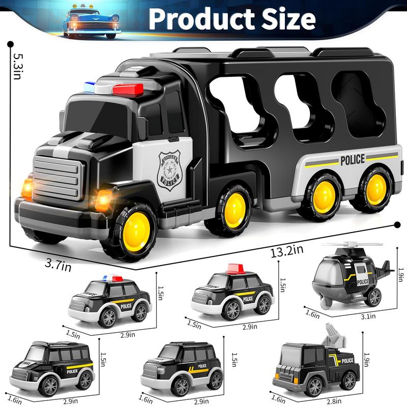 Police Truck Toys  - 7-in-1 Friction Power Emergency Vehicle, Police Car Toy, Carrier Truck Toys