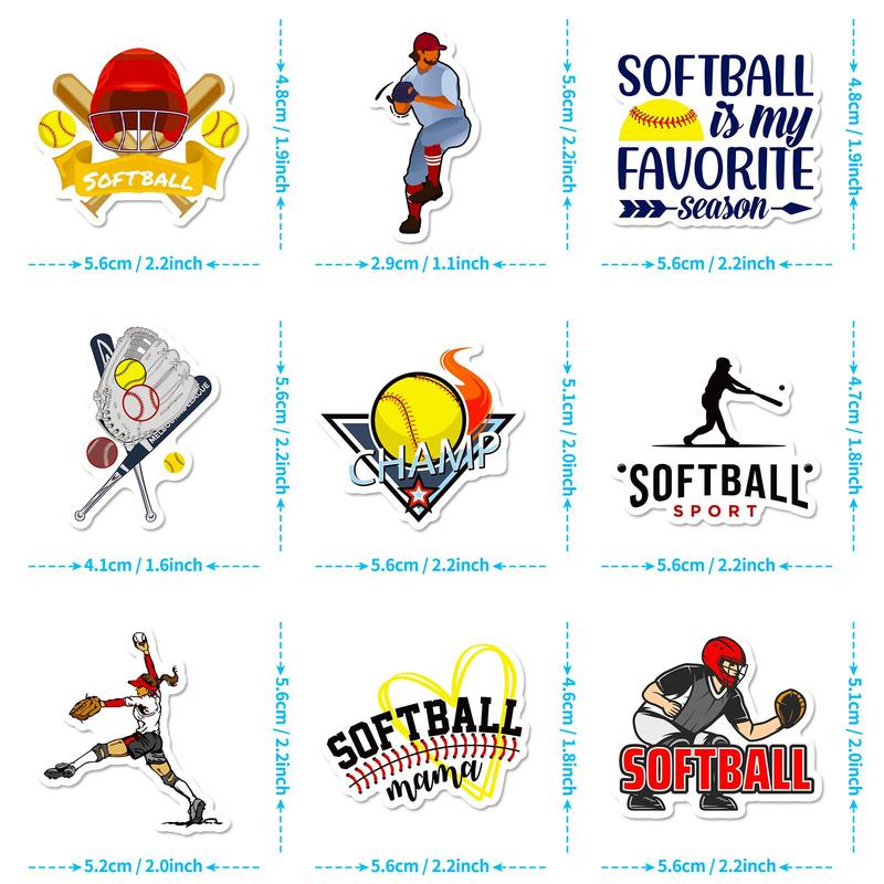 50pcs Softball Pattern Decorative Sticker, Waterproof Scrapbooking & Journal Making Material Paper, Diy Decorative Sticker For Stationery Computer Water Bottle