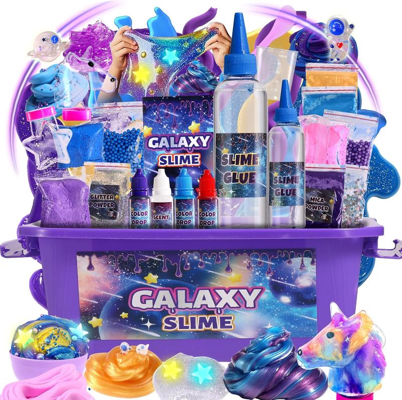 Mini Galaxy Slime Kit: Glow-in-the-Dark Stickers, Butter & Glitter Slime DIY – Stress Relief Toy & Party Favor for Kids Ages 6-12, Perfect Christmas Gift for Boys & Girls