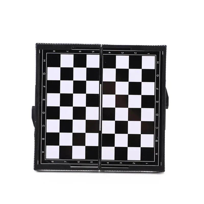 Mini Magnetic Chess Set Folding Magnetic Plastic Chessboard Board Game Portable Kid Education Toy Portable Outdoor Strategy Game Tabletop Mini  Game Set