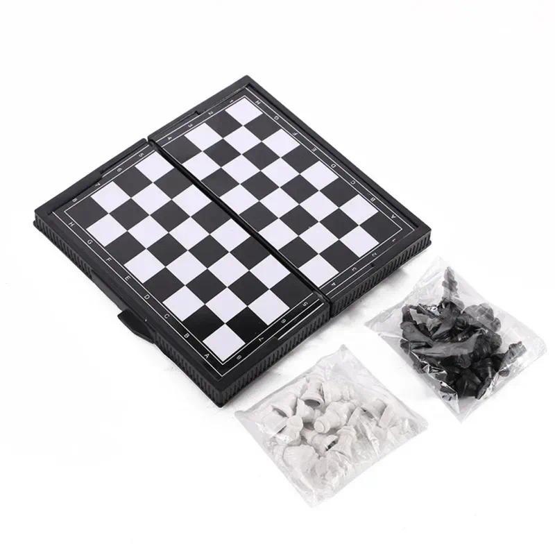 Mini Magnetic Chess Set Folding Magnetic Plastic Chessboard Board Game Portable Kid Education Toy Portable Outdoor Strategy Game Tabletop Mini  Game Set