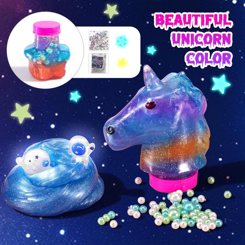 Mini Galaxy Slime Kit: Glow-in-the-Dark Stickers, Butter & Glitter Slime DIY – Stress Relief Toy & Party Favor for Kids Ages 6-12, Perfect Christmas Gift for Boys & Girls