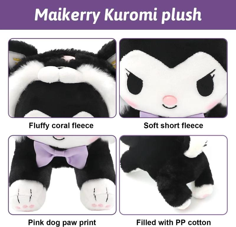 Kawaii Plush Toy, Lovely Kitty My Melo Cinnamon Anime Plush, Super Cute Dog Stuffed Animal Pillow Doll, Perfect Cartoon Figure Theme Party Favor for Girls Boys Children Fans Birthday (Black Kuro)