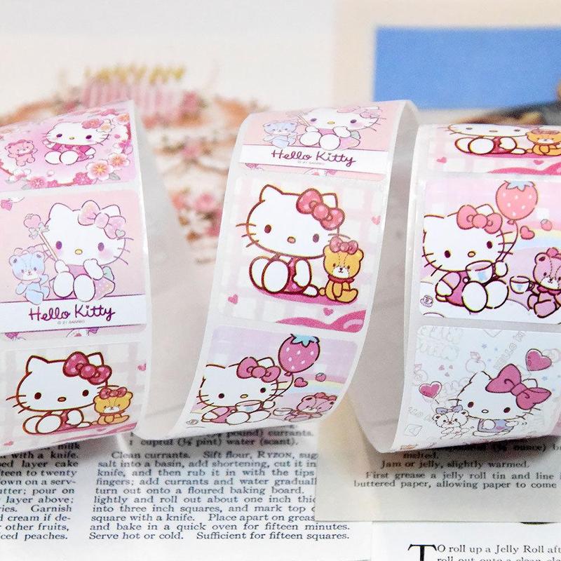 Cartoon Hello Kitty Pattern Sticker, 500pcs roll Cute Decorative Sticker, DIY Decals for Scrapbooking, Journaling, Gift Wrapping