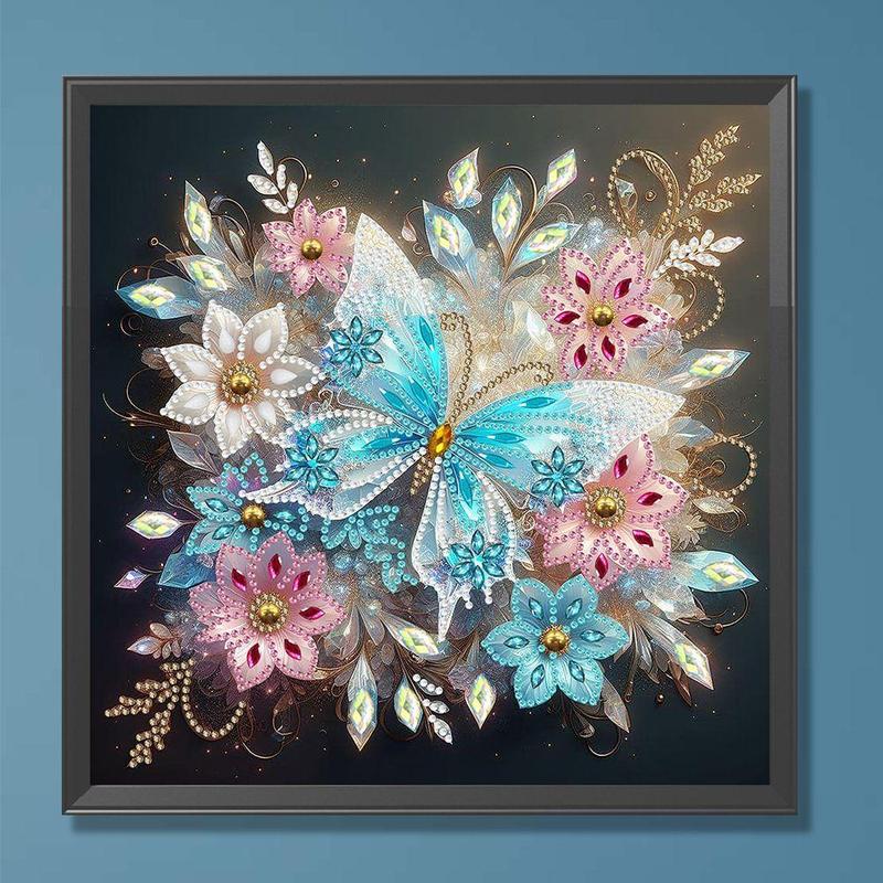 Flower & Butterfly Pattern DIY Diamond Arts Colorful Painting Kit without Frame, DIY Decorative Art Picture for Beginner, Wall Art Decor for Home Living Room Bedroom