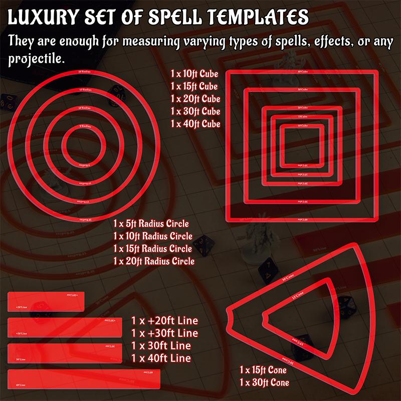 Area of Effect Spell Templates Set of 15 (Included Cube, Cone, Circle, and Line) Acrylic AOE Damage Marker Tabtop RPG Gaming Accessories