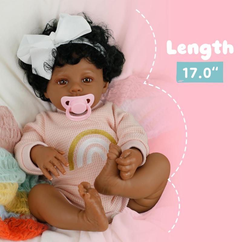 Black Baby Magic Reborn Destiny Doll w Accessories, 6 Piece Gift Set, Soft Body, 17 Inch Newborn, Realistic, Curly Natural Hair, Black African American Girl (Zuri)