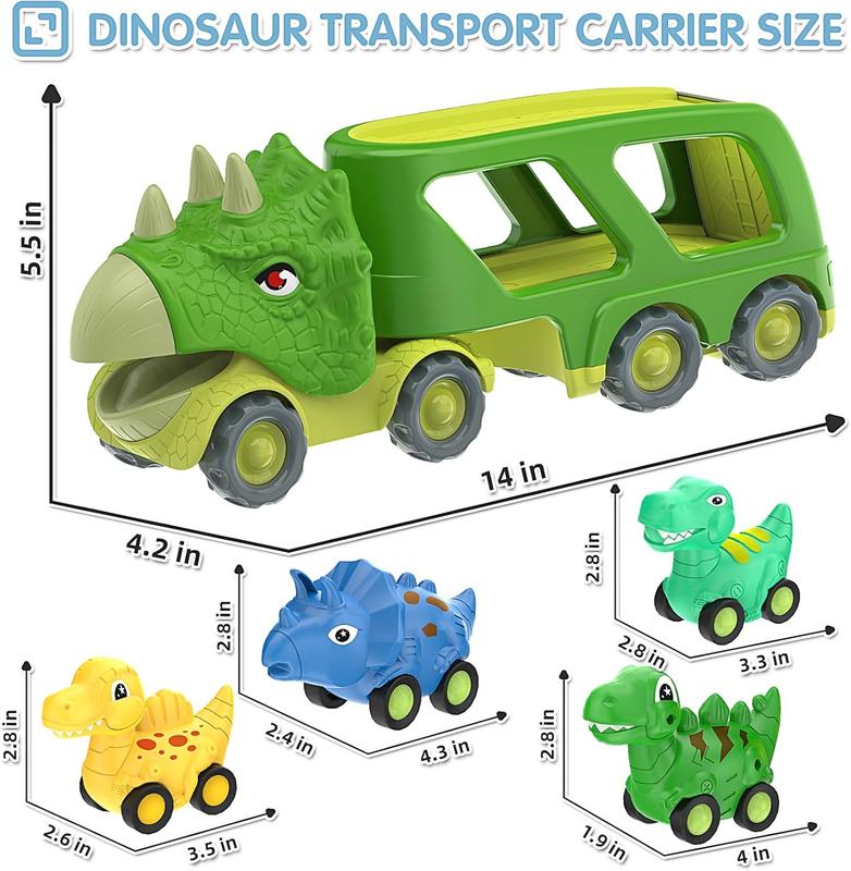 Dinosaur Toys for Kids 3-5 Years Old,Dinosaur Transport Carrier Truck with 4 Pack Small Pull Back Dino Car,Dinosaur Transport Truck Toys for 2 Year Old boy Christmas Birthday Gift