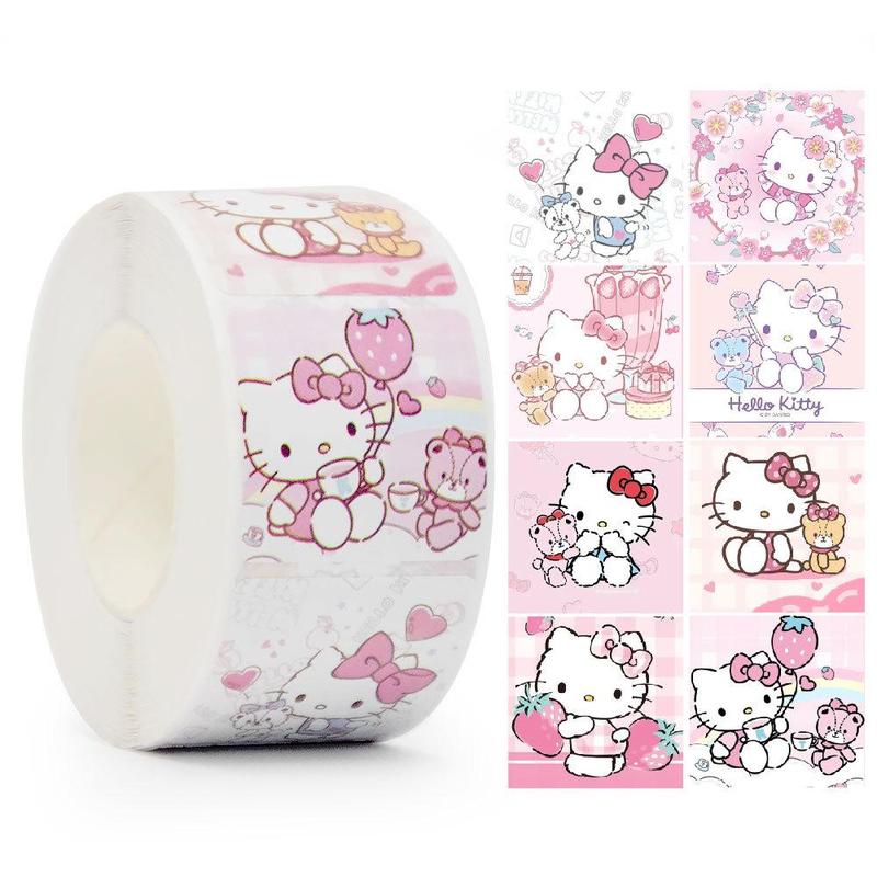 Cartoon Hello Kitty Pattern Sticker, 500pcs roll Cute Decorative Sticker, DIY Decals for Scrapbooking, Journaling, Gift Wrapping