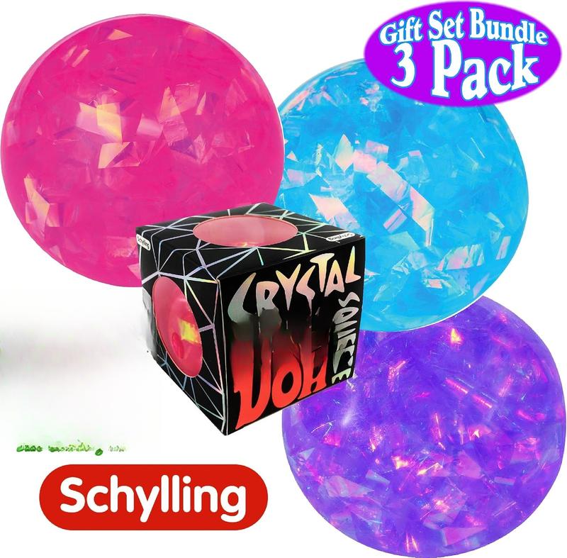 Nee-Doh Schylling Crystal Squeeze Groovy Glob! Squishy, Squeezy, Stretchy Stress Balls Blue, Pink & Purple Complete Gift Set Party Bundle - 3 Pack