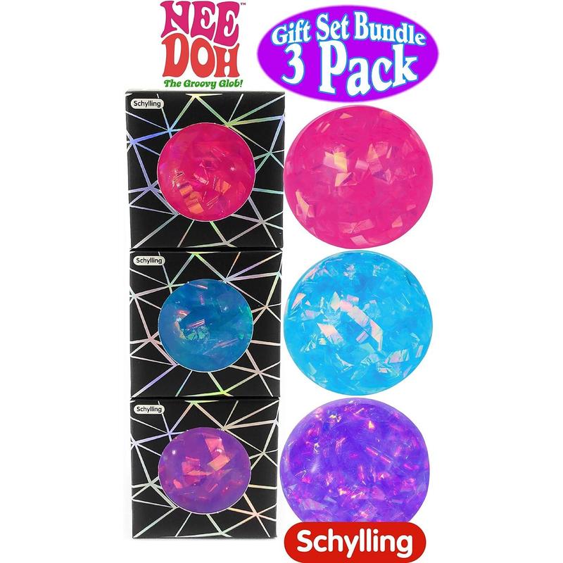 Nee-Doh Schylling Crystal Squeeze Groovy Glob! Squishy, Squeezy, Stretchy Stress Balls Blue, Pink & Purple Complete Gift Set Party Bundle - 3 Pack