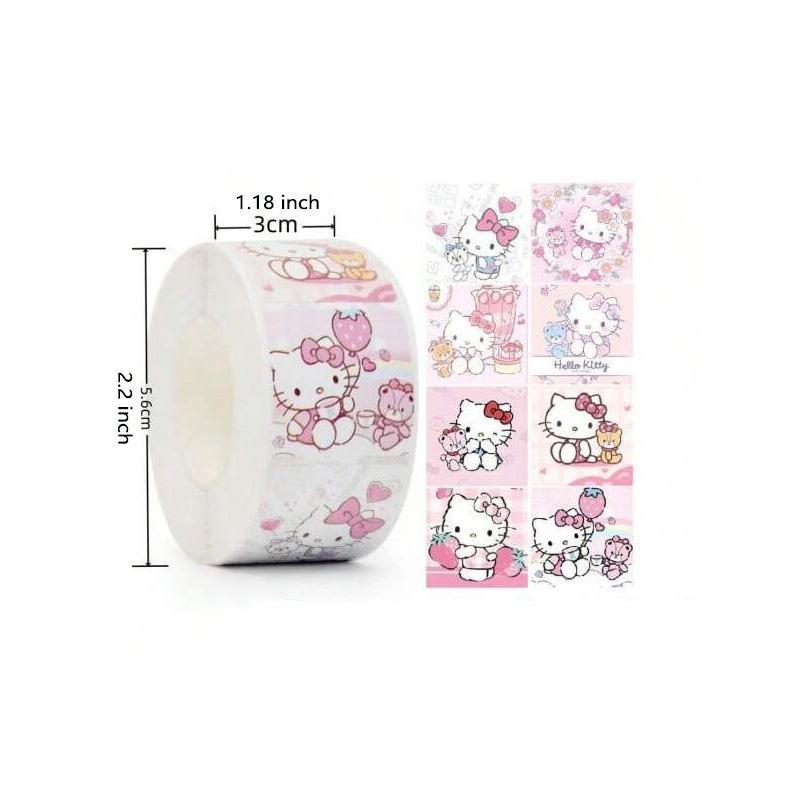 Cartoon Hello Kitty Pattern Sticker, 500pcs roll Cute Decorative Sticker, DIY Decals for Scrapbooking, Journaling, Gift Wrapping