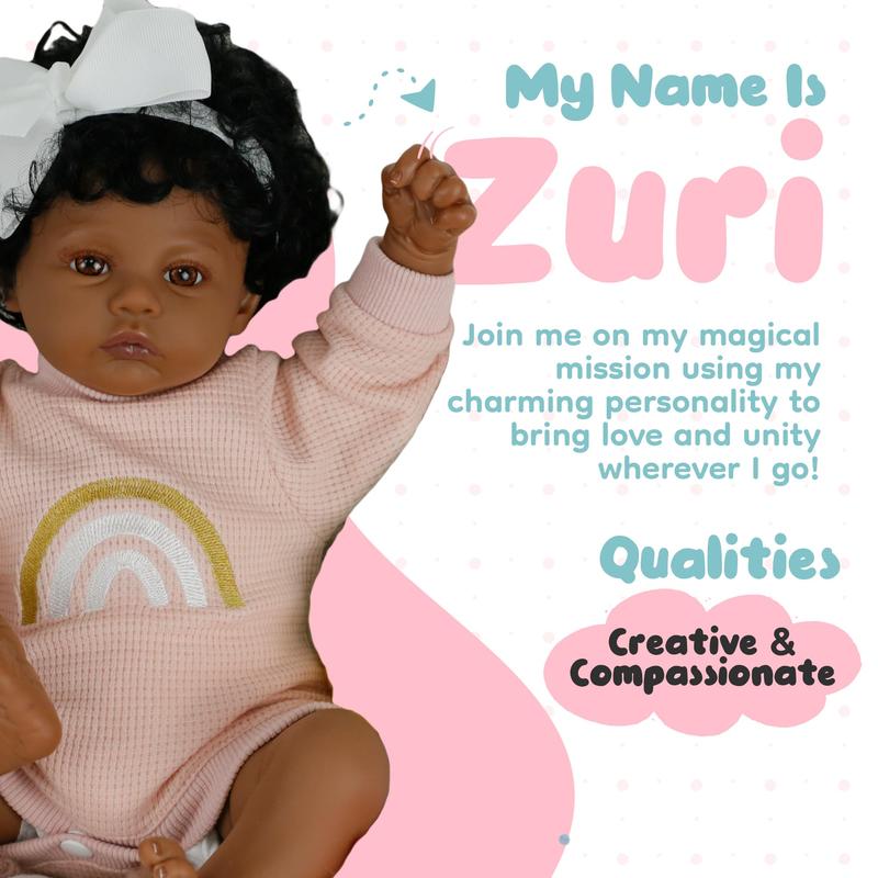 Black Baby Magic Reborn Destiny Doll w Accessories, 6 Piece Gift Set, Soft Body, 17 Inch Newborn, Realistic, Curly Natural Hair, Black African American Girl (Zuri)