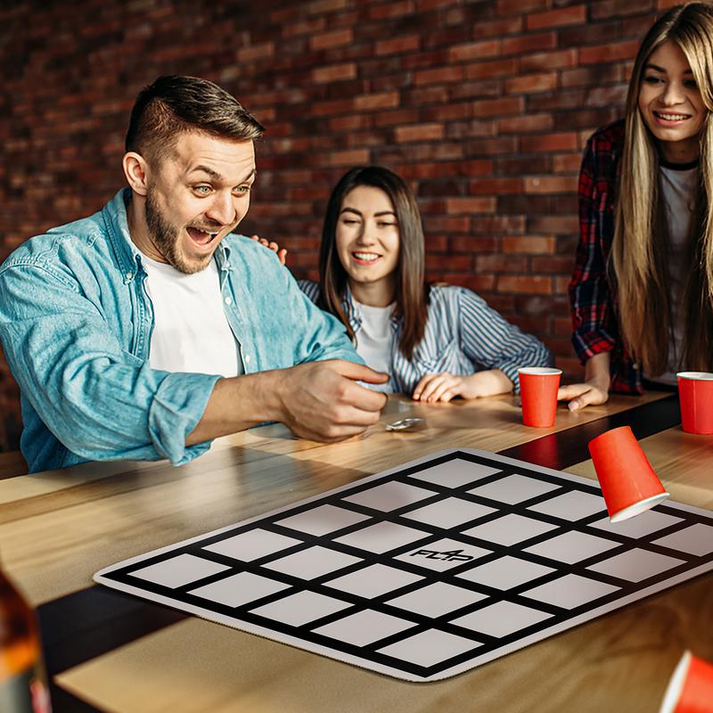 Flip 4 | 4 Person Flip Cup & Tic Tac Toe Board Mat - Fun Interactive Board Game for Adults