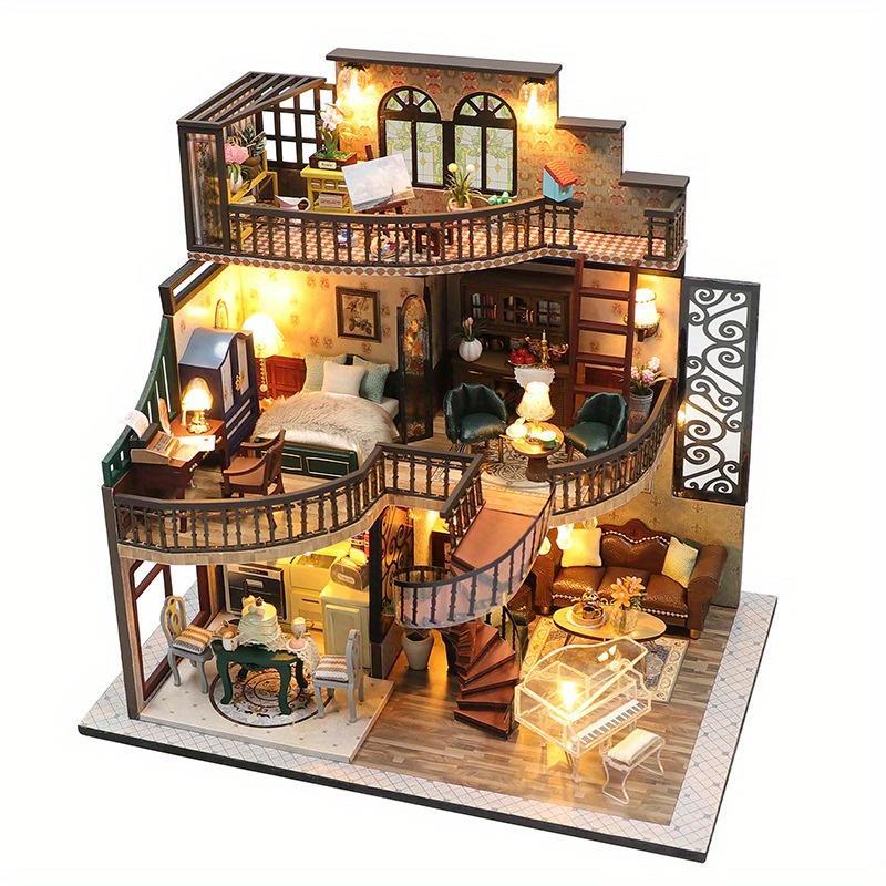 3D Wooden Puzzle, DIY House Model Kit, DIY Model Kit, 3D Desktop Decoration Ornament, DIY Model Kit for Bookshelf Decoration, Birthday & Holiday Gifts