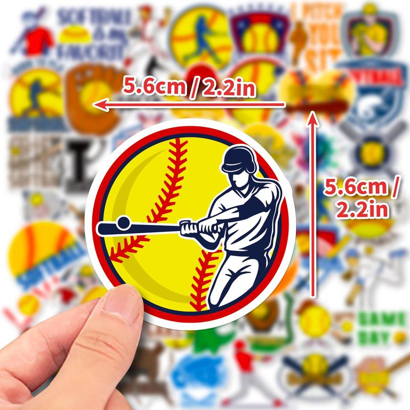 50pcs Softball Pattern Decorative Sticker, Waterproof Scrapbooking & Journal Making Material Paper, Diy Decorative Sticker For Stationery Computer Water Bottle