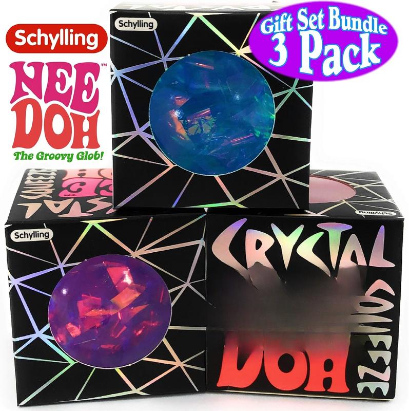 Nee-Doh Schylling Crystal Squeeze Groovy Glob! Squishy, Squeezy, Stretchy Stress Balls Blue, Pink & Purple Complete Gift Set Party Bundle - 3 Pack