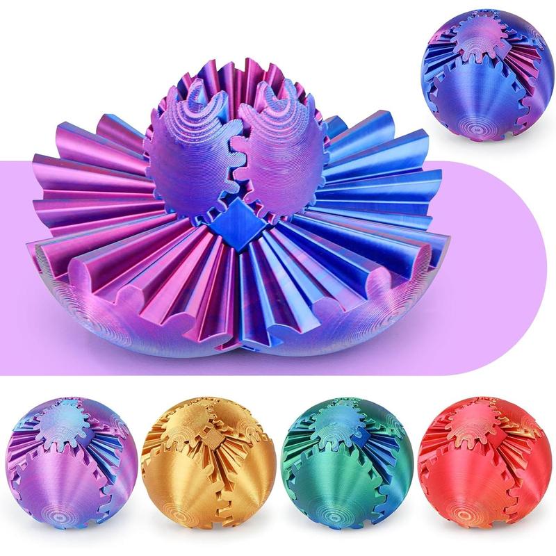 Gear Ball 3D Printed Spin Ball or Cube Fidget Toy,Gear Sphere Fidget Toy,Fidget Ball Gear Toy for Stress and Anxiety Relief, Stress Ball GearSphere Desk Toy for Adults & Kids(Purple Blue, 3.1 Inch)