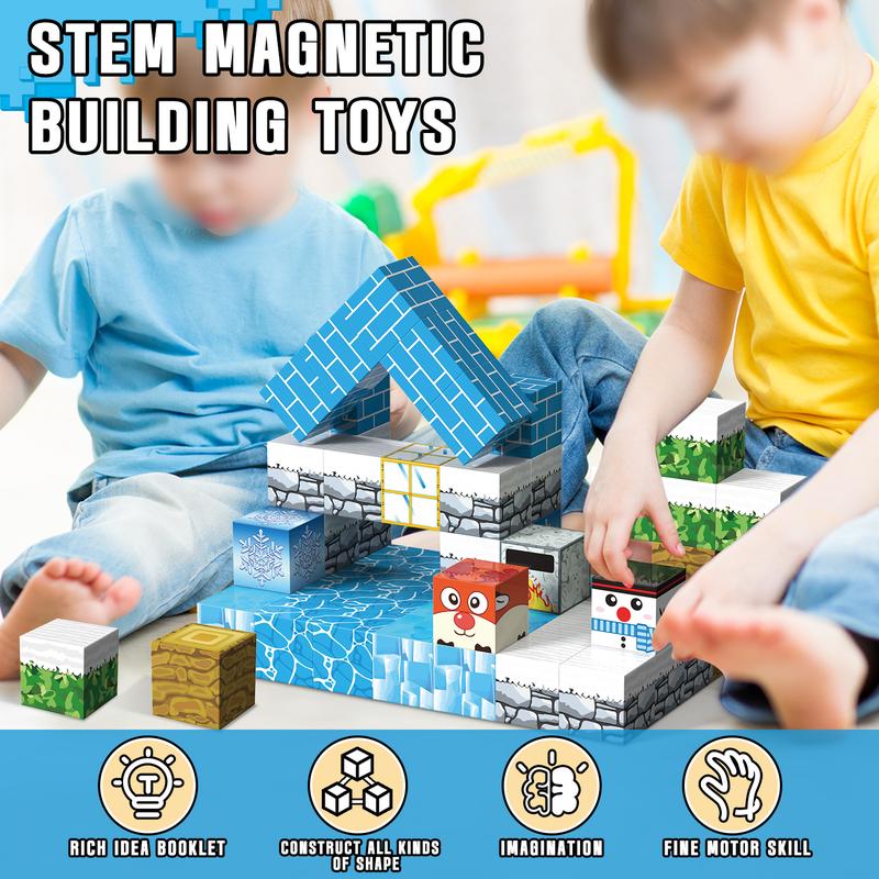 Magnetic Blocks, Forest & Snow World Theme 54 PCS Magnetic Tiles, Two Theme Choose of Magnetic Blocks, Education Learning Toys for kids, Magnetic Construction Toys for kids, Building Toys for kids, Brithday Gift & Christmas present