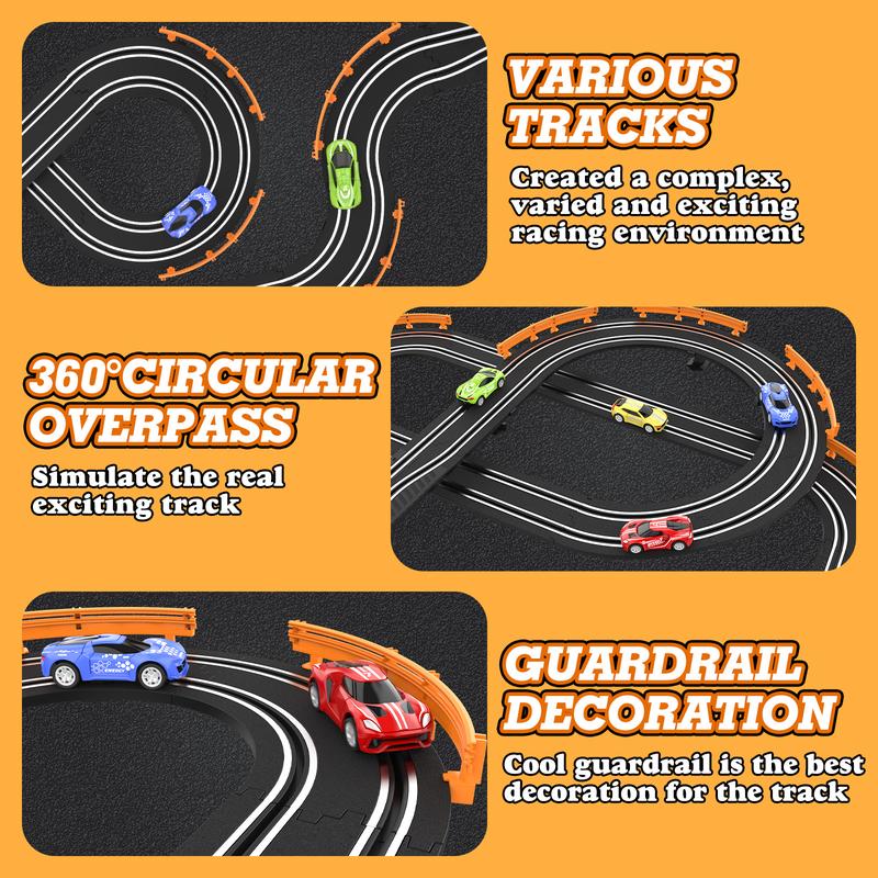 Slot Car Race Track Sets with 4 High-Speed Slot Cars, Battery or Electric Car Track, Dual Racing Game Lap Counter Circular Overpass Track, Gifts Toys for Boys Kids Age 6 7 8-12 rc car