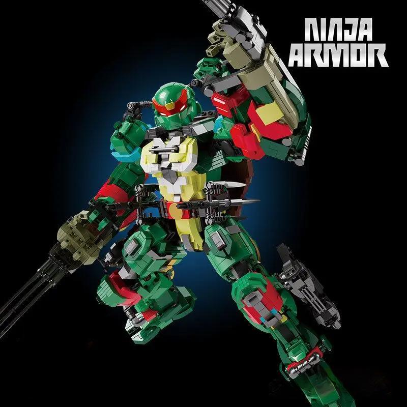 TOYSLINE-Red Mecha Ninja Turtle Raphael Armor Mecha Transformation Robot Toy MOC 288007 DIY Building Blocks Gifts for Children and Adults