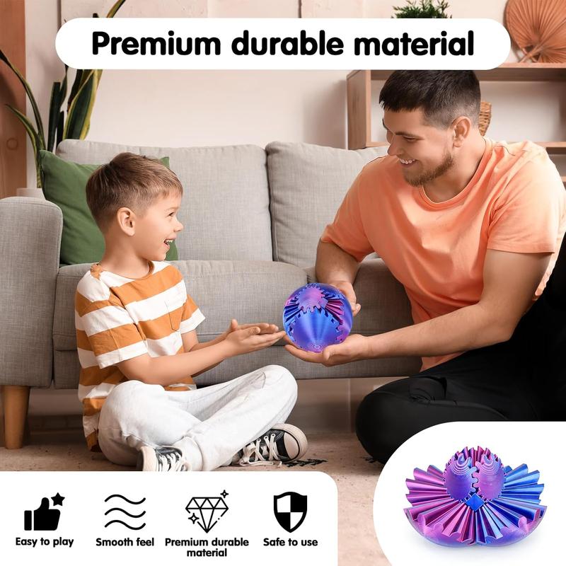 Gear Ball 3D Printed Spin Ball or Cube Fidget Toy,Gear Sphere Fidget Toy,Fidget Ball Gear Toy for Stress and Anxiety Relief, Stress Ball GearSphere Desk Toy for Adults & Kids(Purple Blue, 3.1 Inch)