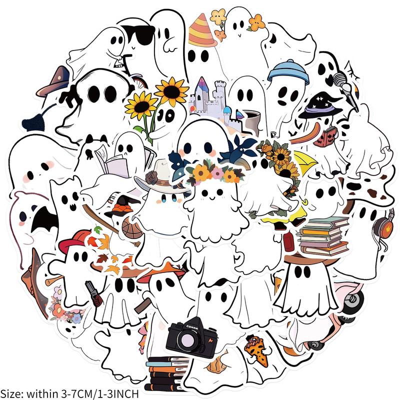 Ghost Series Sticker, 50pcs set Cute Ghost Patterned Decorative Sticker, DIY Decals for Water Bottle, Laptop, Phone Case, Scrapbooking, Journal Making, Home Decor 2025