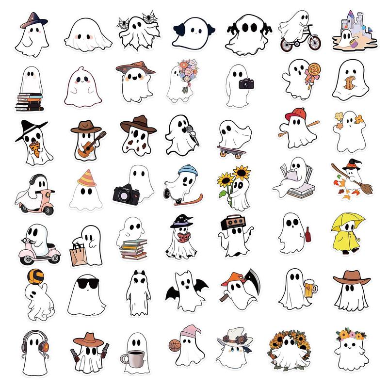 Ghost Series Sticker, 50pcs set Cute Ghost Patterned Decorative Sticker, DIY Decals for Water Bottle, Laptop, Phone Case, Scrapbooking, Journal Making, Home Decor 2025